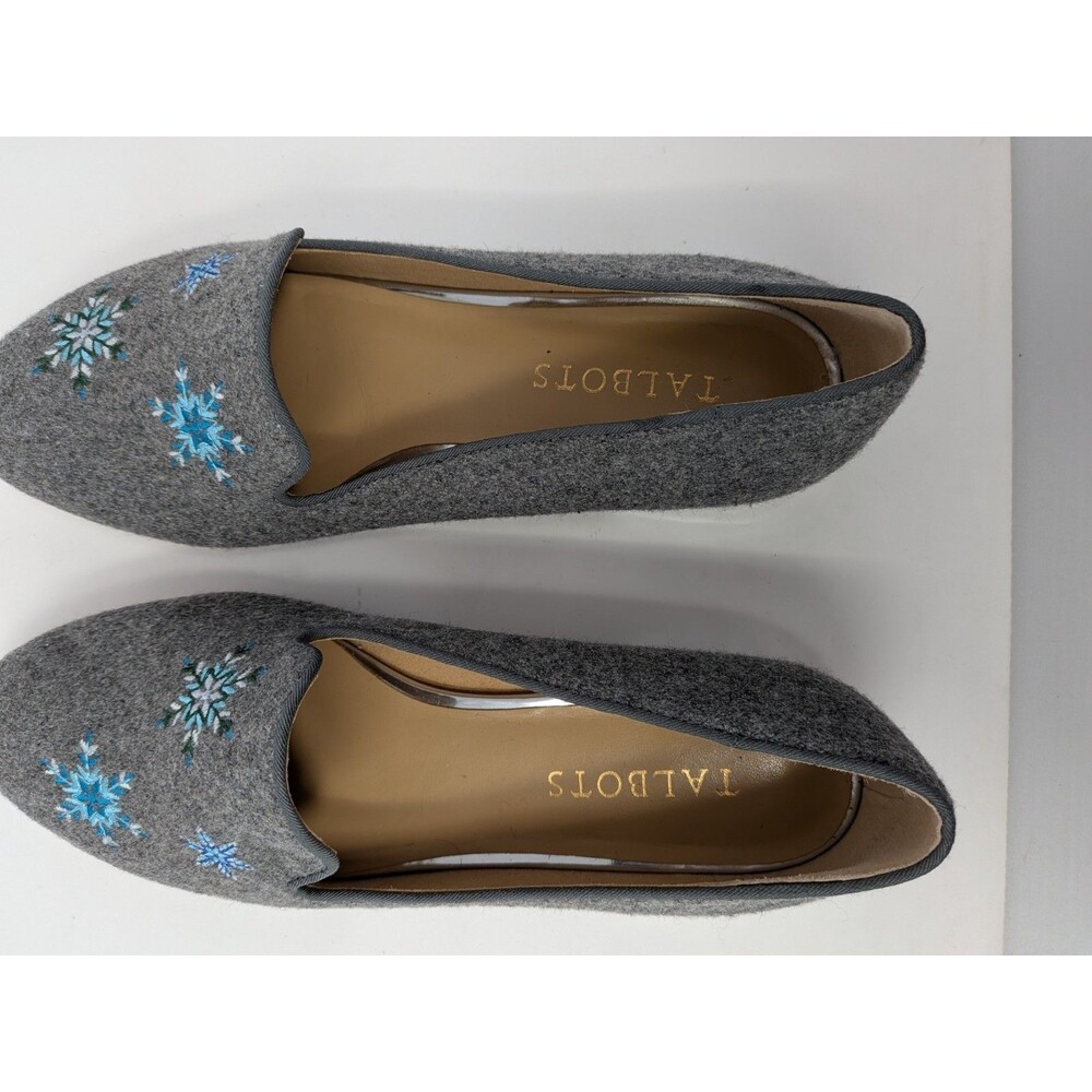 Talbots Ryan Flannel Loafers 7M Gray Snowflake Embroidered Prep Cottagecore - Picture 7 of 10